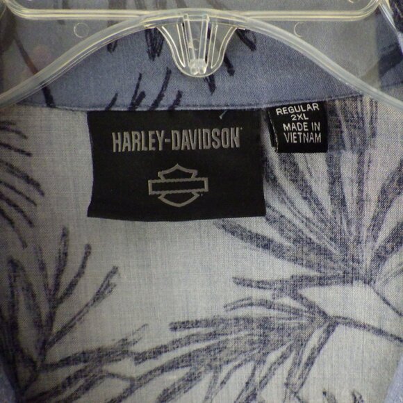 Harley Davidson Mens Short Sleeve Shirt Blue 2XLarge Tropical Motorcycle Print - Picture 7 of 11